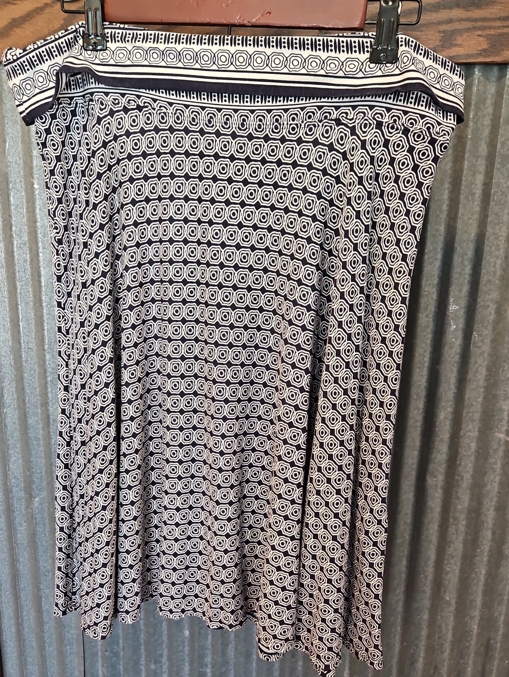 Max Studio Blue and White Geometric Circle Skater Skirt